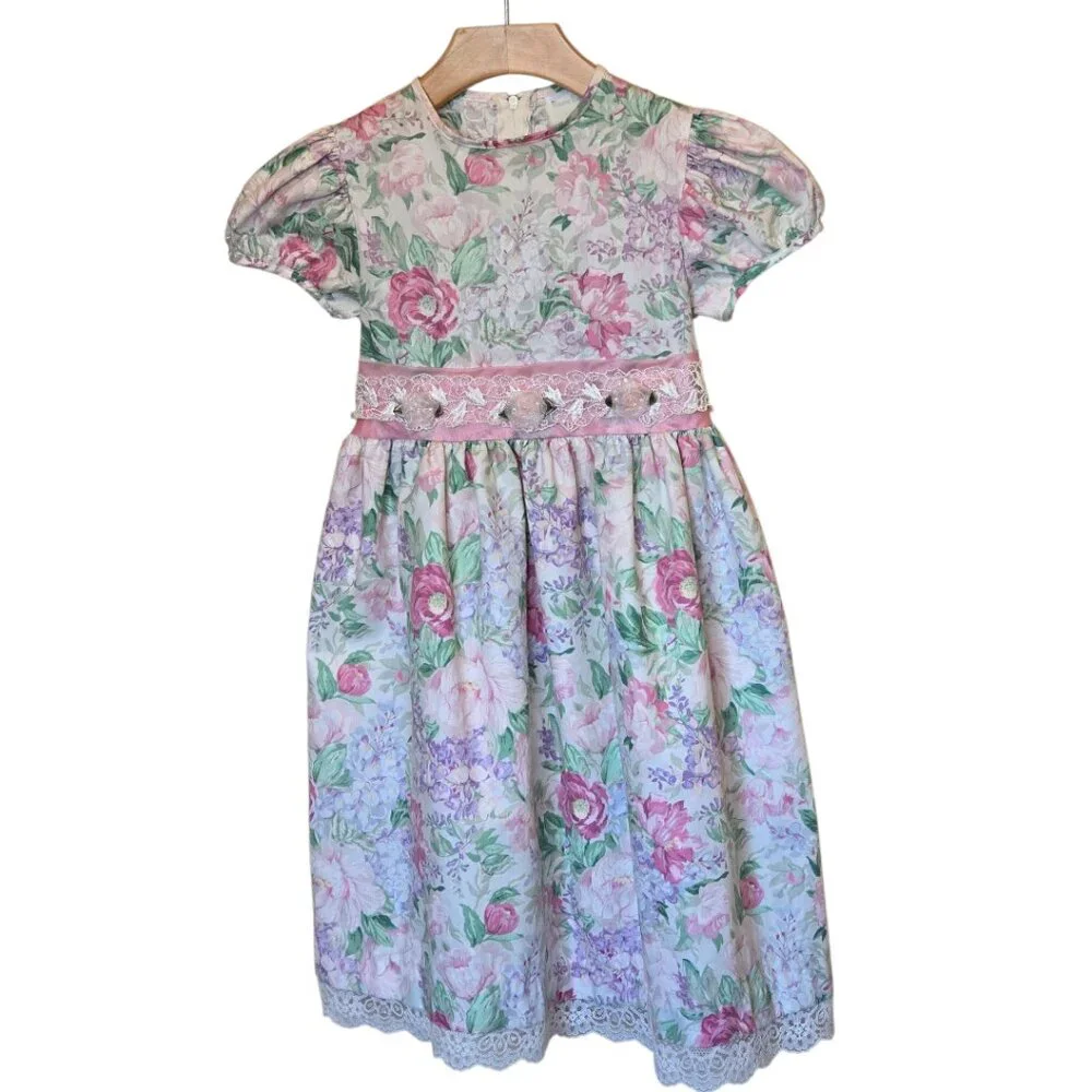 Girls Vintage RARE EDITIONS Short Sleeve Floral Dress sz 6/8